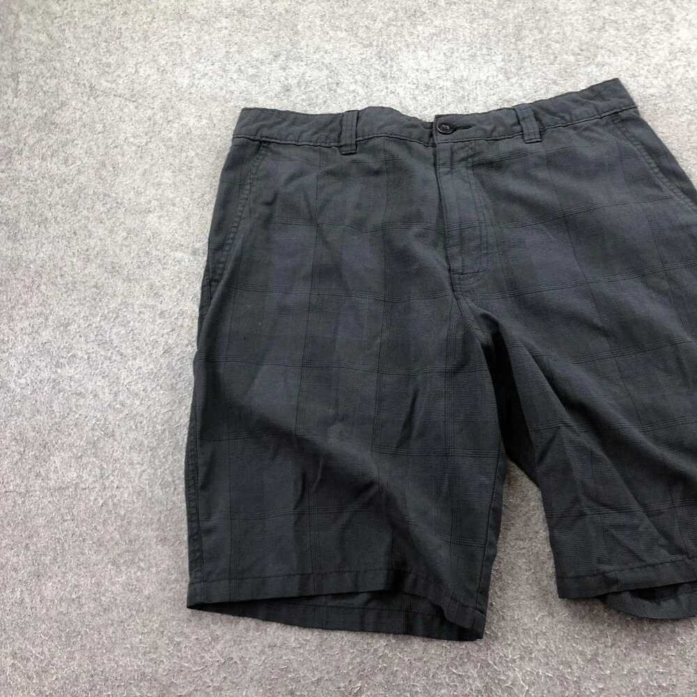 O'Neill Shorts Mens 36 Gray Plaid Chino Flat Front Microfiber 11 Inseam Casual